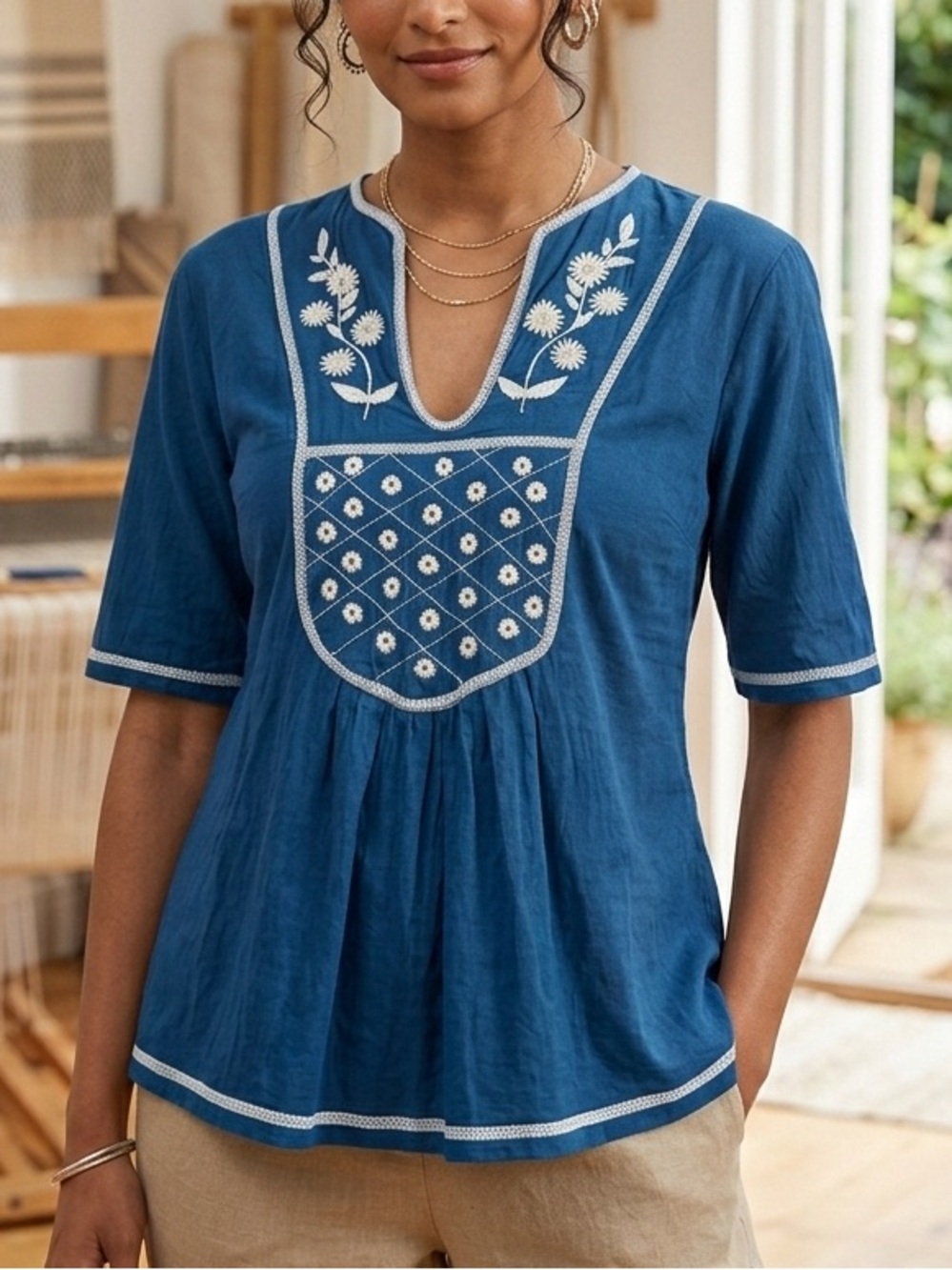 Zara TRF Collection Embroidered Bohemian Tunic Top Size S